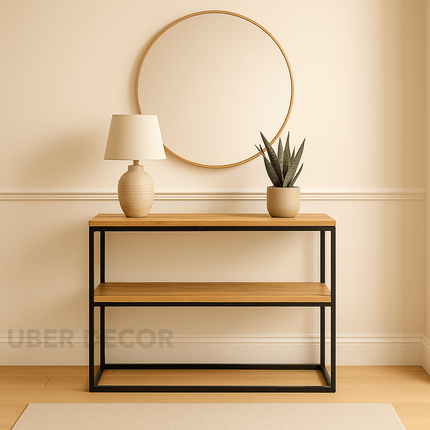 Sierra Urban Edge Console Table – Reclaimed Wood Top on Minimalist Black Metal Frame Mid‑Century Industrial For Hallway & Entryway Accent
