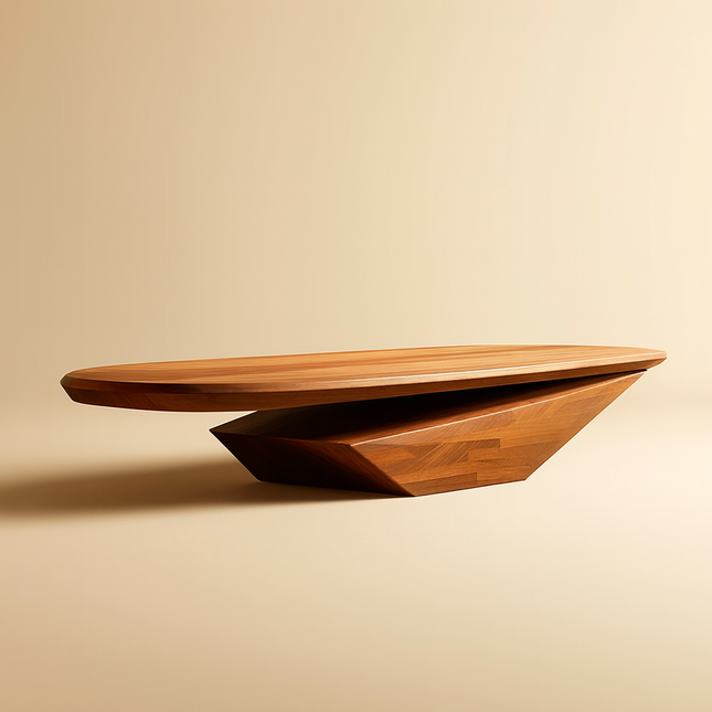 Colorado River Coffee Table, Modern Sculptural Wooden Center Table with Geometric Base for Living Room