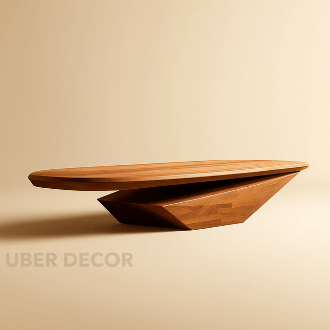 Colorado River Modern Sculptural Wooden Center Table with Geometric Base for Contemporary Living Rooms - Uber Decor