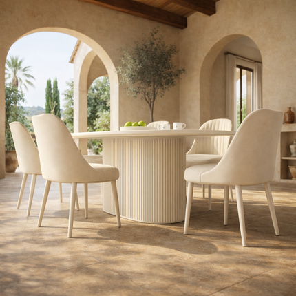 Ivoryline Oval Dining Table Scandinavian Japandi Mid Century Modern Design Fluted Pedestal Base Modern Dining Table for Dining Room