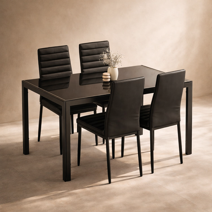 Urban Haven Rectangular Tempered Glass Dining Table Modern Contemporary Design with Strong Metal Frame for Dining Room
