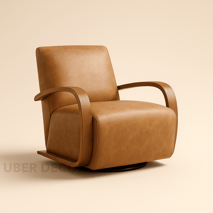 BREHANA – Mid-Century Modern Accent Armchair with Sculpted Wooden Arms