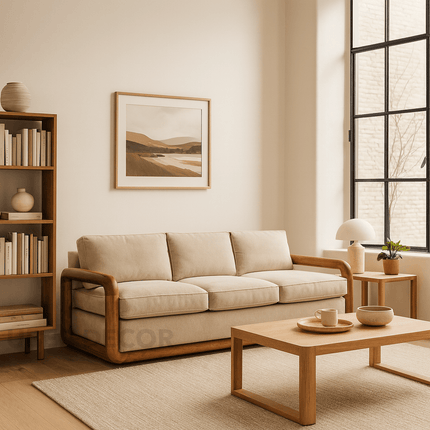 Roswell 3-Seater Modern Wooden Sofa Sculptural Minimalist Couch for Living Room
