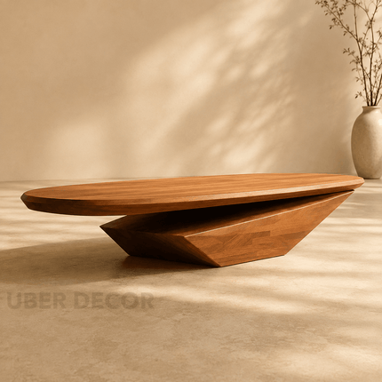 Colorado Wabi-Sabi River Japandi Coffee Table – Sculptural Geometric Solid Wood Center Table for Contemporary Living Rooms