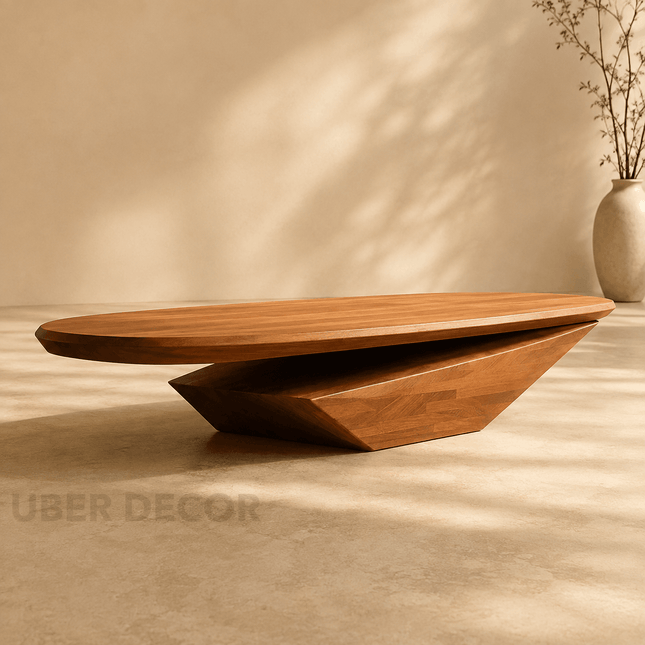 Colorado Wabi-Sabi River Japandi Coffee Table – Sculptural Geometric Solid Wood Center Table for Contemporary Living Rooms