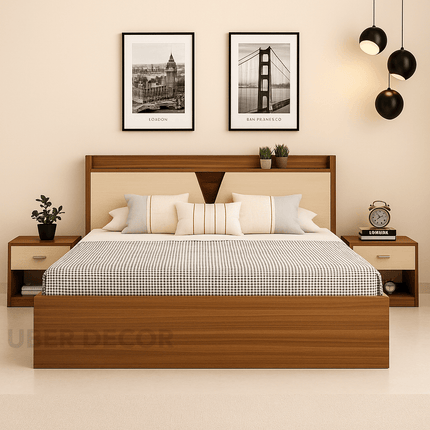 OakLoom Wabi Sabi Contemporary Panel Platform Customisable Bed for Master Bedroom