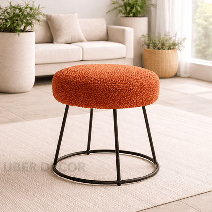 Plush Dream Modern Cushioned Round Stool with Metal Base- Makeup Dressing Chair