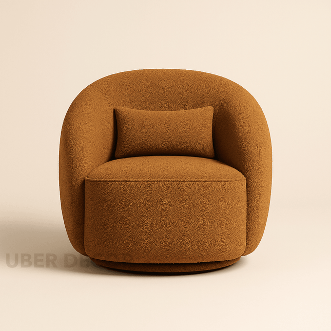 Lynea Accent Chair- 33" Wide Boucle Upholstered 360 Revolving Swivel Barrel Chair with Backrest Pillow