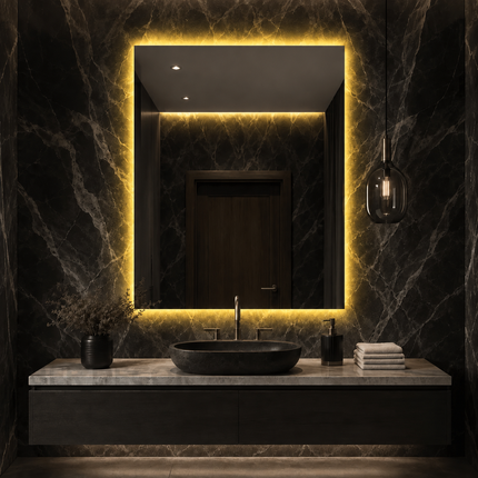 Decora Art Deco LED Mirror – Frameless Wall Hanging Mirror with Front or Back Lit for Vanity & Powder Room