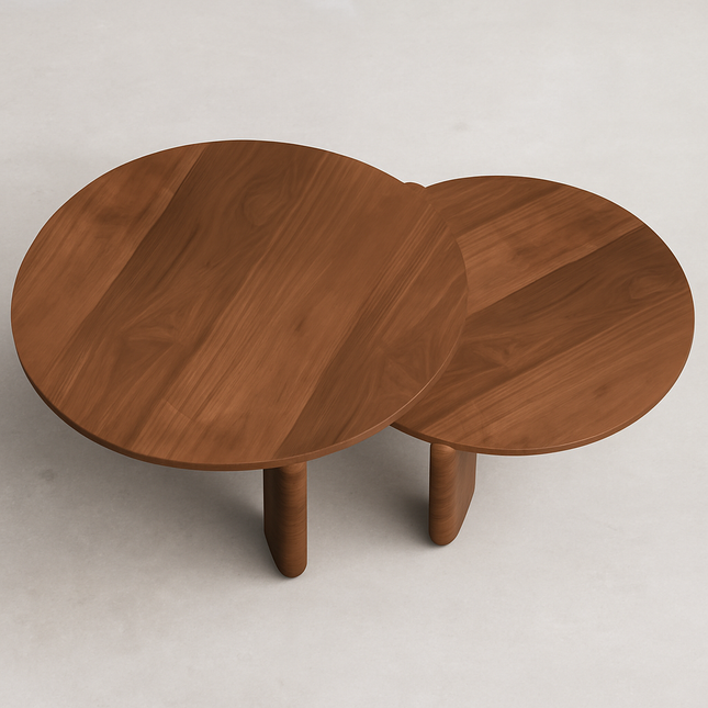 Ob Sculptural Mid Century Japandi Coffee Table – Organic Round Solid Wood Top with Cylindrical Legs – Timeless Designer Centerpiece for Living Room