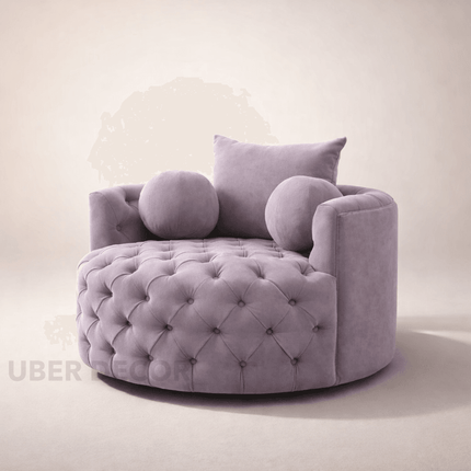 Orania- 360 Degree Swivel Accent Chair Single Barrel Sofa with Round Tufted Base and 3 Toss Pillows