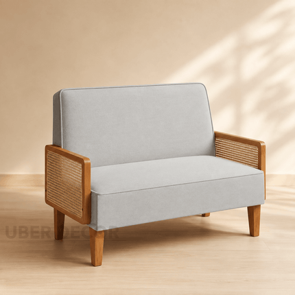 Ivara 43" 2-Seater Upholstered Couch Customisable Rattan Arm Modern Sofa for Living Room or Office