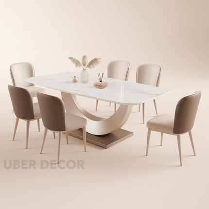 Aurelia Modern Marble Dining Set – Custom Stone Top with Sleek Base for Dining Room or Formal Hall