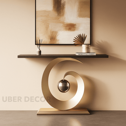 Cirella Spiral Console Table – Nordic Mid Century Metal Console with Marble Top for Luxury Entrances & Living Rooms