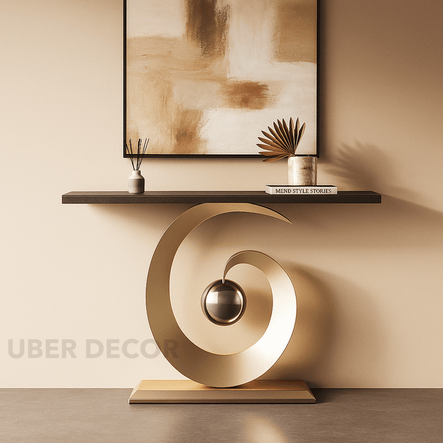 Cirella Spiral Console Table – Nordic Mid Century Metal Console with Marble Top for Luxury Entrances & Living Rooms