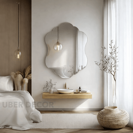 Zari Frameless HD Mirror - Asymmetrical Wall Mirror Elegant Gift for Stylish Interiors