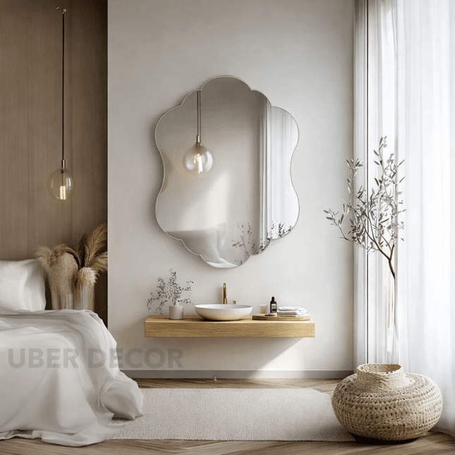 Zari Frameless HD Mirror - Asymmetrical Wall Mirror Elegant Gift for Stylish Interiors