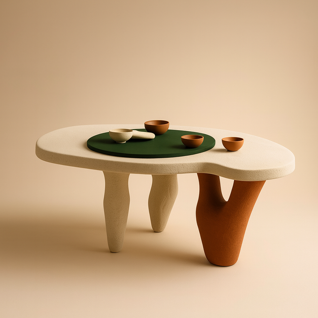 Donets Coffee Table, Modern European Sculptural Organic Center Table with Textured Finish for Living Room