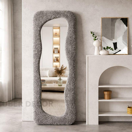 Soft Sculpt Boucle Full Length Dressing Mirror - Upholstered Modern Unique Standing Mirror for Bedroom