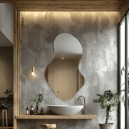 Vara Frameless HD Mirror Irregular Wall Mirror with Wavy Silhouette for Bathroom, Living Room & Entryway