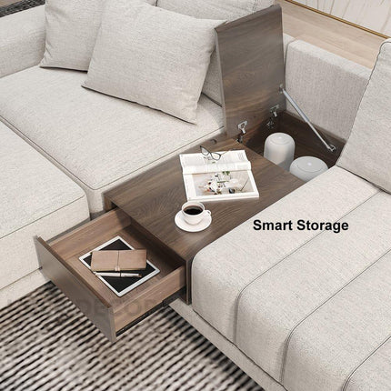 Hanover Luxury Modern Sectional Sofa with Chaise Lounge and Wooden Storage Platform Customisable Designer Sofa for Living Room