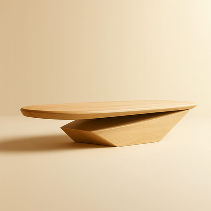Colorado River Coffee Table, Modern Sculptural Wooden Center Table with Geometric Base for Living Room