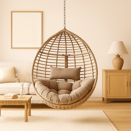 StoneNest Cocoon Swing Chair – Minimal Outdoor Elegance | Wabi Sabi Comfort Design | Japandi Inspired | Balcony & Study Room Swing Chair for Terraces, Living Rooms, Gardens & Porches