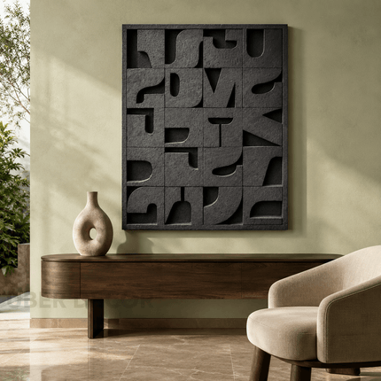 Shadow Grid Rhythm Japandi Wall Art – Textured Geometric Sculpture for Modern Living Rooms & Entryways