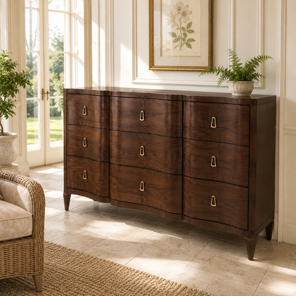 Lusanne Curved Front 9-Drawer Mid-Century Modern Cabinet for Living Room, Bedroom & Entryway