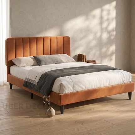 Dreamy Dusk Upholstered Bed – Channel Headboard with Slim Tapered Legs