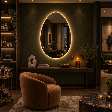 Ova Oval Shape Frameless LED Wall Mirror with Front or Back Lit for Bathroom Vanity and Modern Dressing Spaces