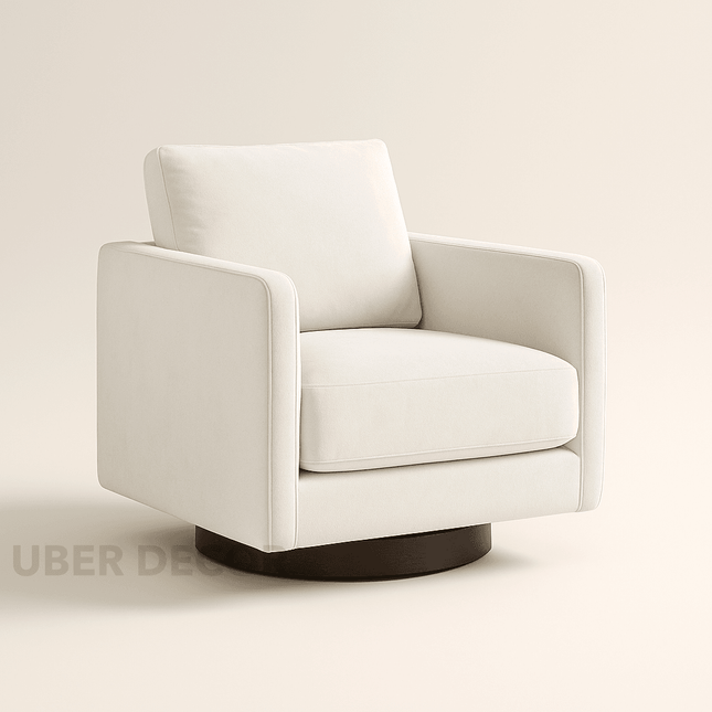 Kiana- Upholstered Swivel Armchair With Wooden Base - Square Accent Chair for Bedroom or Living Room