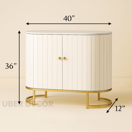 Astra Ellipse Entryway Table – Custom Marble Top with Fluted Front & Curved Base Mid‑Century Modern Accent