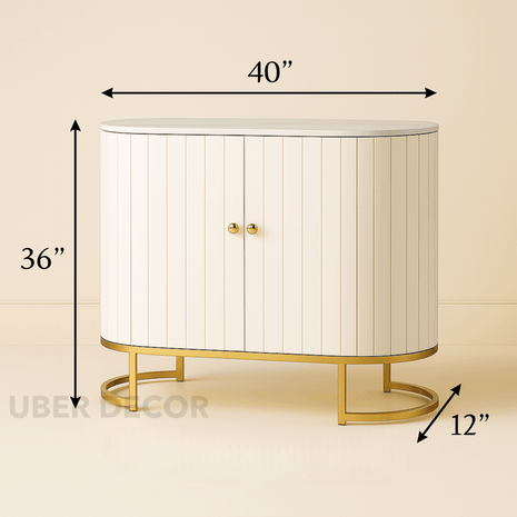 Astra Ellipse Entryway Table – Custom Marble Top with Fluted Front & Curved Base Mid‑Century Modern Accent - Uber Decor