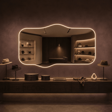 Calix Frameless Wavy LED Mirror with Front or Back Lit for Dressing Area and Modern Interiors