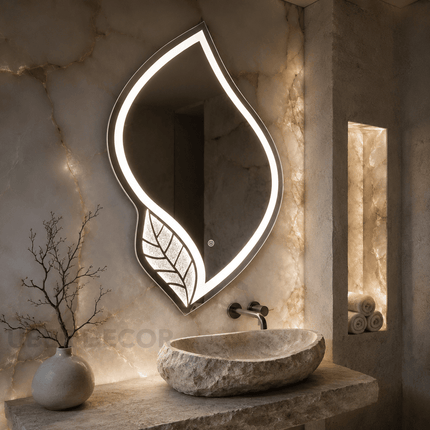 Laurel Leaf-Shaped Front Lit or Back-lit LED Mirror – Frameless Wall Hanging Mirror for Vanity & Modern Interiors