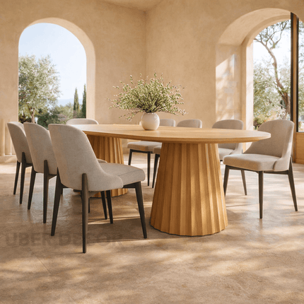 Cora Linea Oval Dining Table Modern European Design Dual Pedestal Base Ideal for Dining Room
