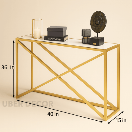 Xena Grid Console Table – Custom Wood or Marble Top Mid‑Century Modern Accent for Entryway & Hallway - Uber Decor