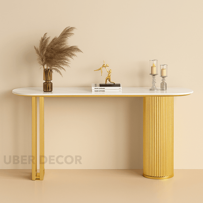 Elva Arc Console Table – Nordic Mid Century Inspired Metal Base Console with Marble Top for Luxury Hallways & Living Rooms