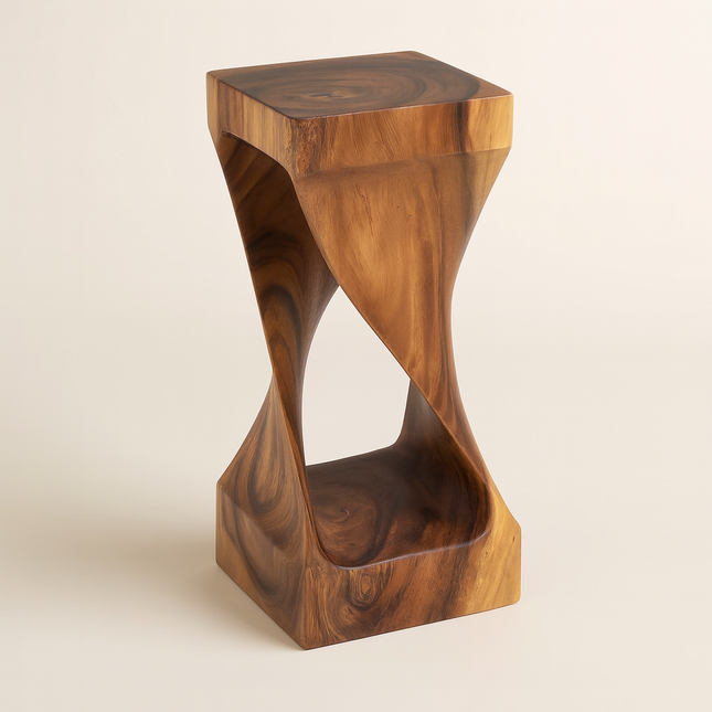 Terra Helix End Table – Sculptural Wooden Side Table, Modern Accent for Living Room & Bedroom
