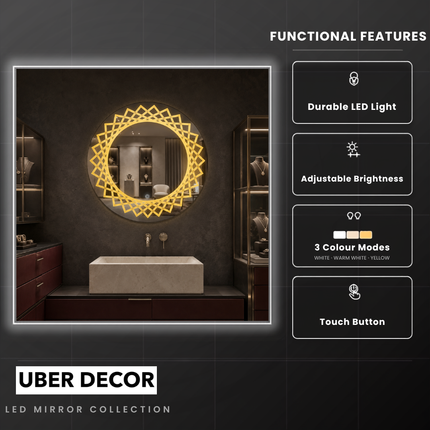 Lumora Round Design led mirror- 3-colour frontlit or backlit touch button led frameless bathroom vanity mirror