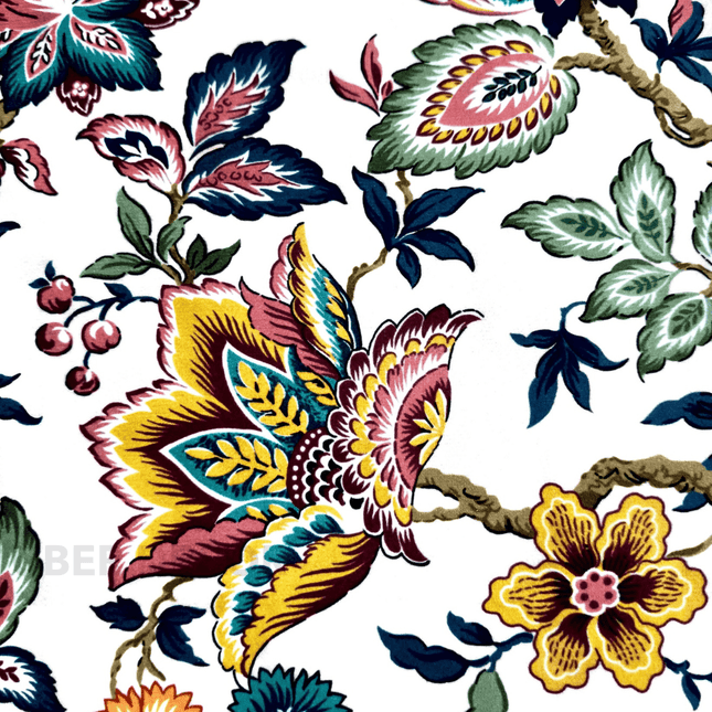 Istanbel Martar - Floral Textured Printed Suede Upholstery Fabric- Exotic Bloom Garden