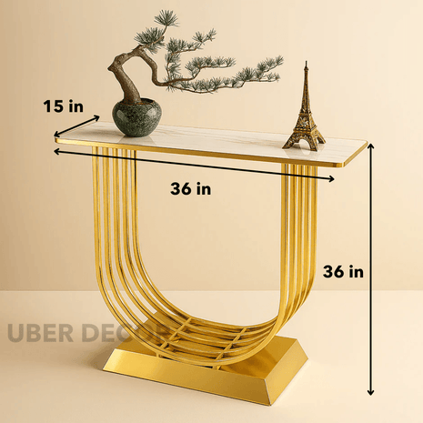 Virello Arc Console Table – Custom Marble Top | Mid-Century Modern European Hallway Accent Console - Uber Decor