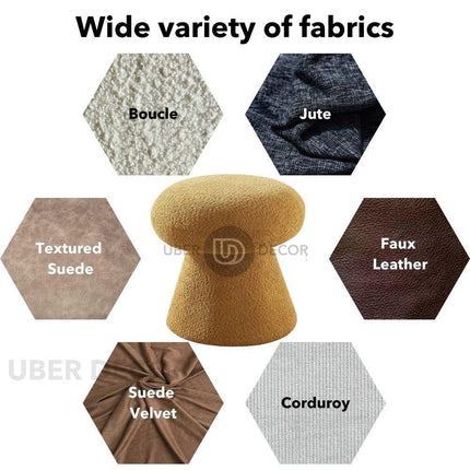 Button Mush- Mushroom Shaped Ottoman Stool Chair -  Boucle Fabric Modern Furniture Design for Living Room Seating