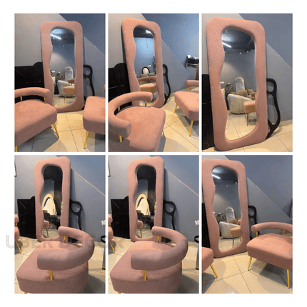 Soft Sculpt Boucle Full Length Dressing Mirror - Upholstered Modern Unique Standing Mirror for Bedroom