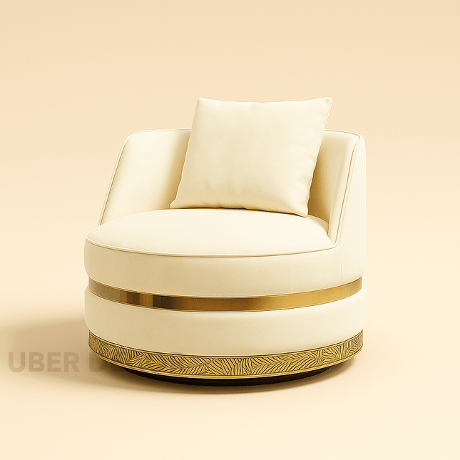Lynette- Barrel Shaped Round Base 360 Revolving Swivel Accent Chair for Living room or Bedroom