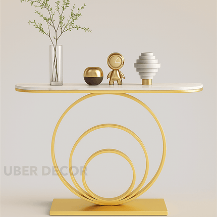 Aureya Orbit Console Table – Nordic Luxury Metal Console with Marble Top for Entryways & Living Spaces