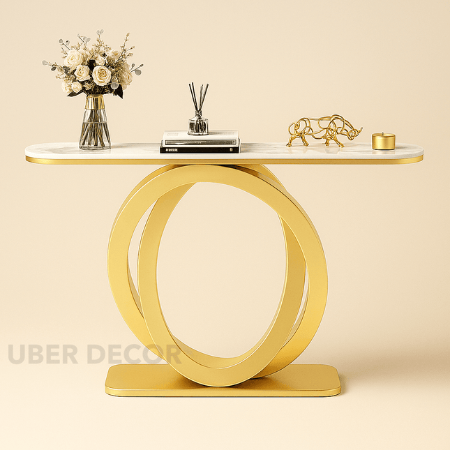 Elanora Loop Console Table – Italian-Inspired Luxury Console with Marble Top for Hallways & Modern Entrances