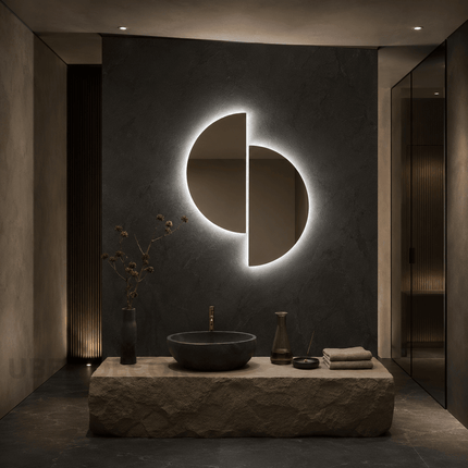 Semi Half Circle Frameless LED Mirror Set with Front or Back Lit for Bathroom Vanity and Modern Interiors