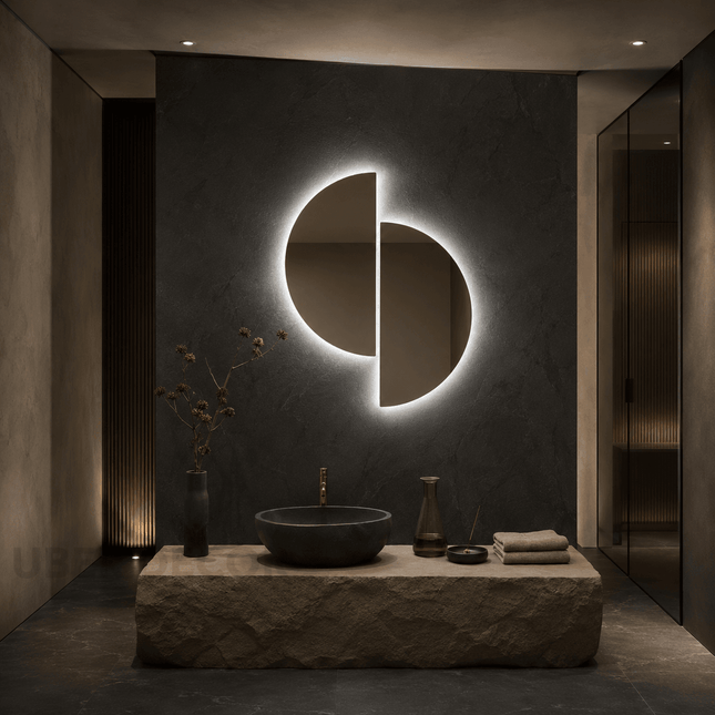 Semi Half Circle Frameless LED Mirror Set with Front or Back Lit for Bathroom Vanity and Modern Interiors